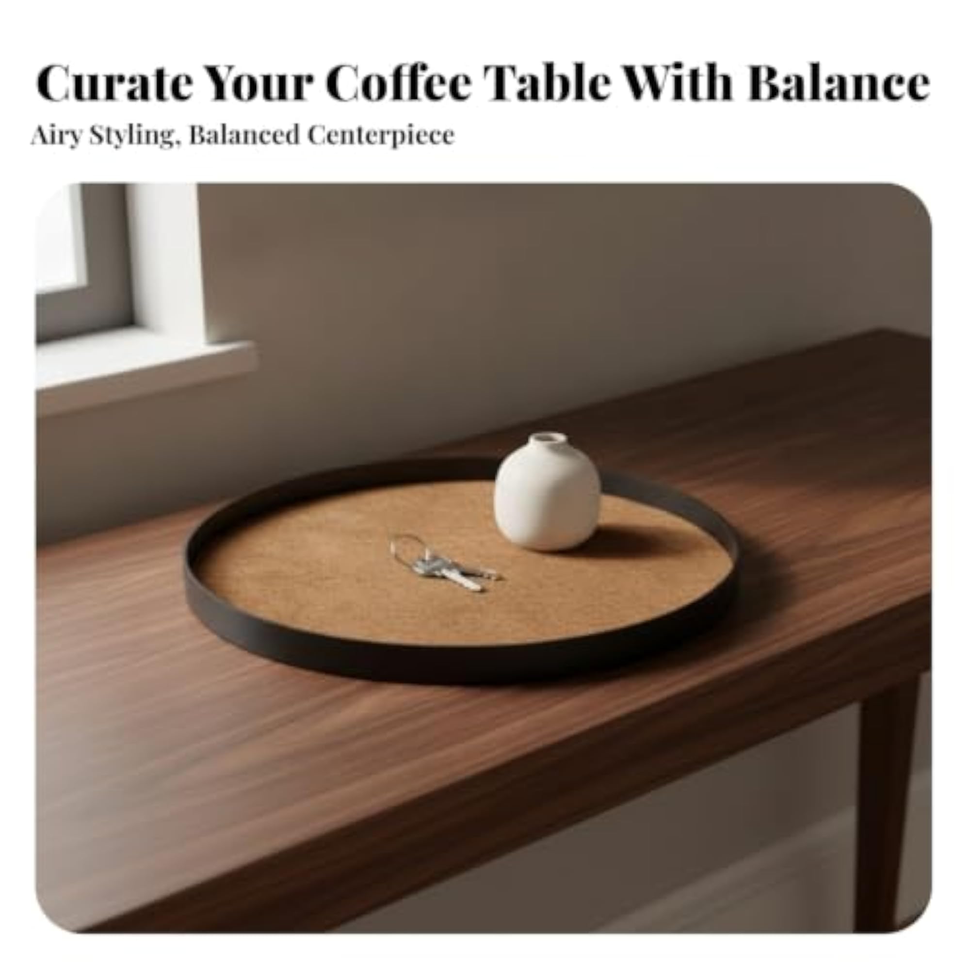 Wear-Resistant Round Metal Tray with Black Frame
