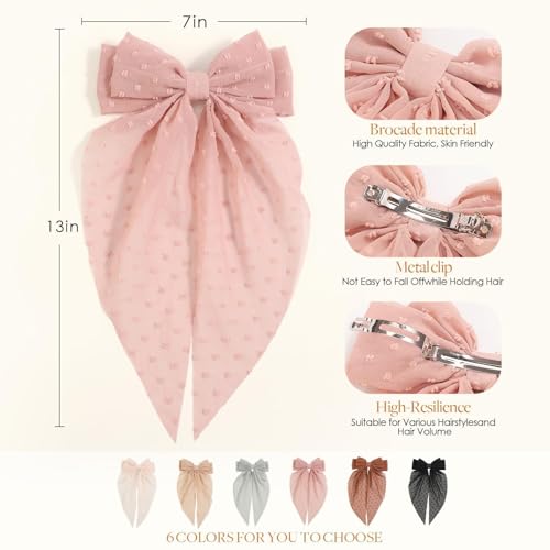 6 PCS Hair Bows for Women, Big Bow Hair Clips for Girls Thick Thin Hair, Silky Satin Hair Bow Clips Oversized, Large Cute Aesthetic Hair Accessories Holiday Gifts