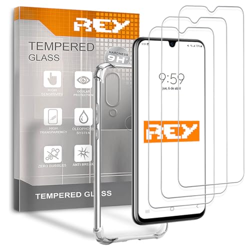 REY 3X Protector de Pantalla y Funda Anti-Shock para Huawei P Smart 2019 - Honor 10 Lite, Cristal Vidrio Templado y Silicona TPU de Alta Resistencia