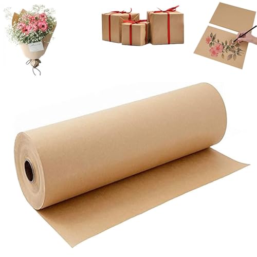 Brown Kraft Arts, Crafts Paper Roll, 17.3" x 1181.1" / 44cm x 30m, Kraft Paper Rolls, Gift Wrapping Paper, Perfect for Packing, Wrapping, Craft, Postal, Shipping, Dunnage and Parcel