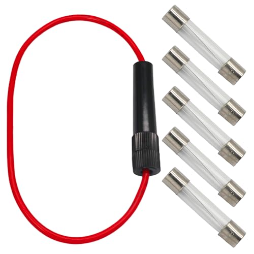 Luomorgo Inline Fuse Holder with 6 Pcs 6x30mm 1A Fuses - Screw Type Wired Mounting for Tube Fuse, Electrical Projects