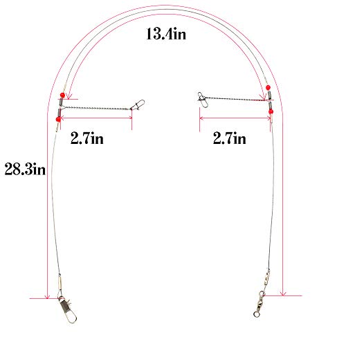 10Pcs Wire Trace Leader Rig Stainless Steel 2 Arm Fishing Rigs Tackle Lure Swivel Snaps Beads High-Strength Fishing Wire #TOP5