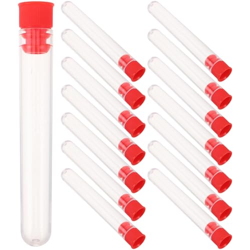 GARIOUANS 30 Piezas Contenedor de Plástico Transparente para Agujas de Coser 12X75 MM, Tubo Portaagujas Tapa Roja, 30 Unidades, Almacenamiento Compacto para Costura y Bordado