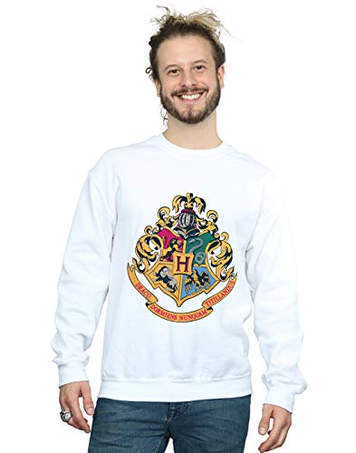 Harry Potter Men's Hogwarts Crest Gold Ink Sweatshirt White XXXX-Large
