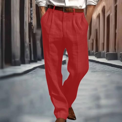 Mens Cotton Linen Dress Pants Lightweight Relaxed Fit Pleated Slacks Summer Fall Straight Leg Beach Yoga Trousers2