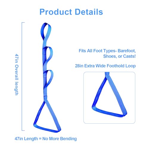 4734 leg lifter-multi-loop leg lifting assistance strap for leg injury hip surgery recovery elderlynon-slip wide webbing with aluminum stay getting legs in and out of bed or car blue
