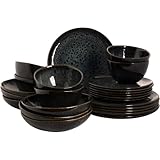palmer Eccentric Geschirrset, Steingut, Set aus 24 Teilen, für 6 Personen, dunkelblau braun umrandet, spülmaschinenfest