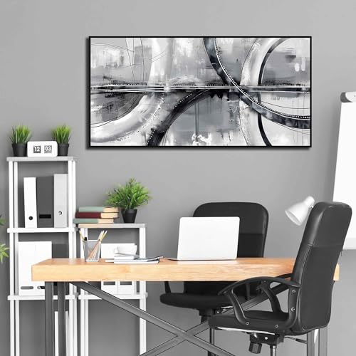 Image of AOZEMI Abstract Wall Art Black and White Wall for Bedroom | Framed Art Wall Decor Artwork Grey Wall Paintings for Gallery Home Decor 48 inchL x 24 inchW
