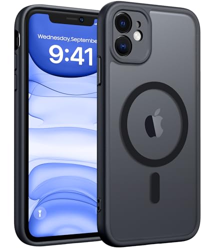 Image of FNTCASE for iPhone 11 Case: [Compatible with Magsafe] Translucent Matte Magnetic Phone Cover - Military Grade Drop Protection Shockproof Protective Cases - Black