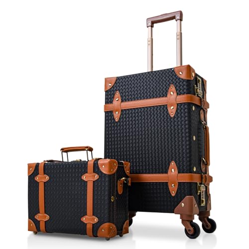 Apelila 2 Piece Vintage Luggage Set PU Leather Luggage with Spinner Wheels, Lightweight Suitcase for Travel( 20"+12")