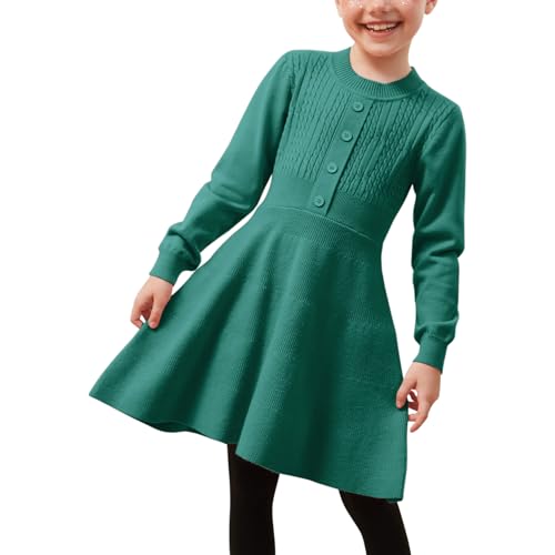 Jxstar Girls Knitted Sweater Dresses Kids Ruffle Flare Winter Dress