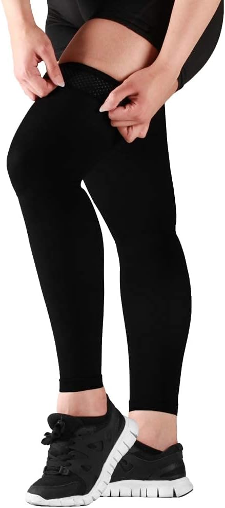 Mojo Compression Stockings Circulation 20-30mmHg- Thigh-Hi Leg Sleeve With Grip Top Firm Graduated Support Black Large A609BL3 : Health & Household