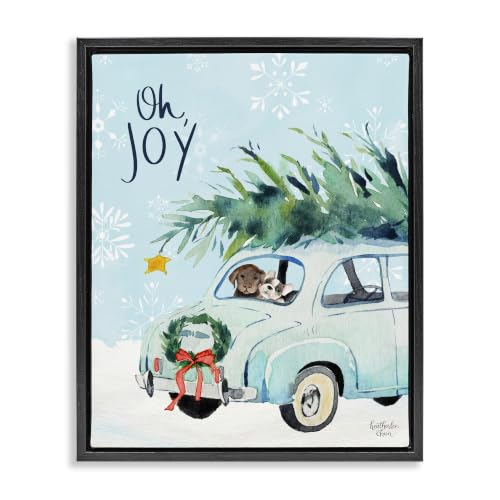 Winter Puppies Joy Calligraphy, 25 x 31 Inch Canvas in Floater Frame