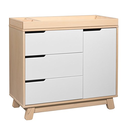 Image of Babyletto Hudson 3-Drawer Changer Dresser with Removable Changing Tray in Washed Natural and White, Greenguard Gold Certified
