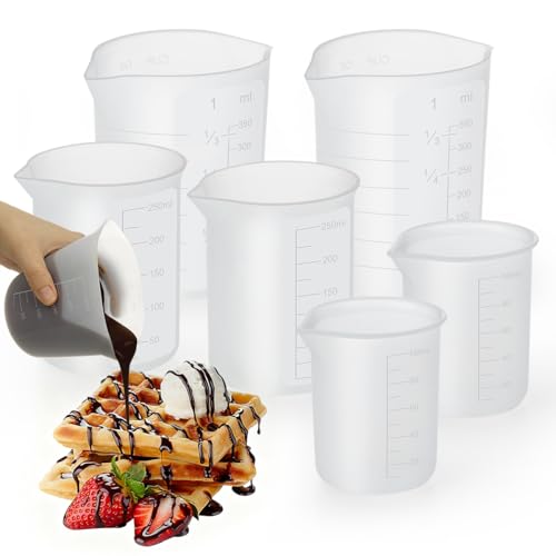Aieve 6 Pcs Silicone Chocolate Melting Cups,Reusable Measuring Cups with Scale & Pour Spout, Capacity 100ml/250ml/350ml for Strawberries Treats,DIY Chocolate Mold & Baking Supplies,Mother’s Day Gift