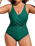 Wiepux Women's One-Piece Swimsuits Padded High Cut Plus Size Bathing Suit Ladies Swimming Costume,Peacock Green,3XL
