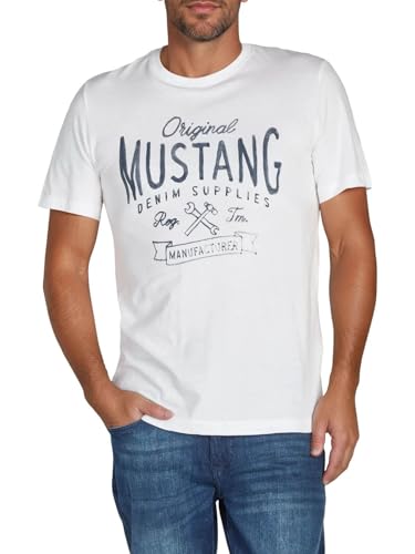 MUSTANG Tshirt Herren Regular Fit Rundhals Kurzarm Sommer Tee Shirt Logoprint Baumwolle, Größe:XXL, Farbe:General White (1001139-2045) – Ansicht 1