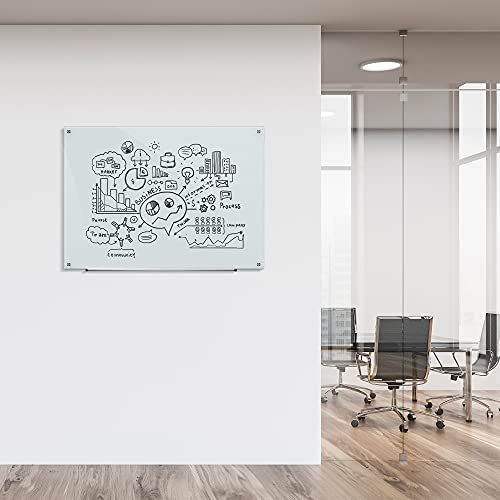 Image of Amazon Basics Glass Dry-Erase Board, Magnetic Frameless Whiteboard, Easy to Install, with Eraser, 48 inch x 36 inch