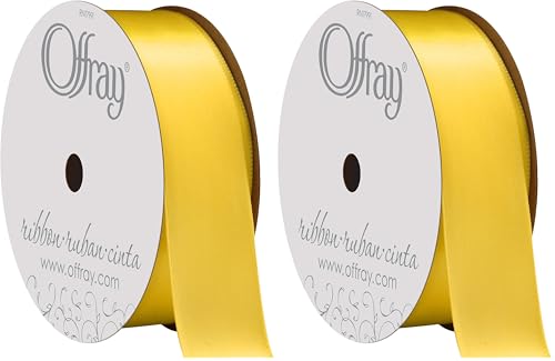 Image of Berwick Offray 069677 7 /8 inch Wide Single Face Satin Ribbon, Lemon Yellow, 6 Yds (Pack of 2)