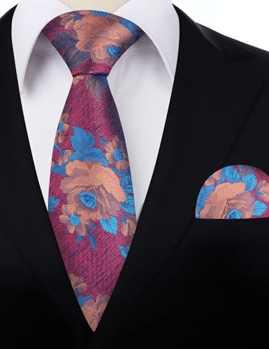 Image of Alizeal Mens 3.15'' Colorful Flower Pattern and handkerchief Necktie Set