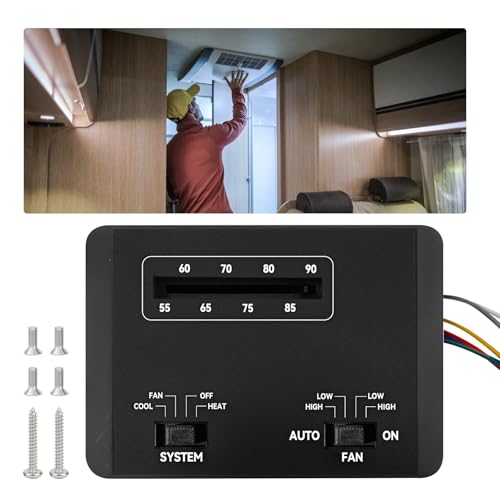 7330F3852 Thermostat Compatible with Cole-Man RV Mach 15 Series/ 3 Plus Series/ 1 Power Saver/III Power Saver/ 8 Polar Cub/Rou-gh-Neck Series, Single Stage Heat/Cool RV Air Conditioners (Black)