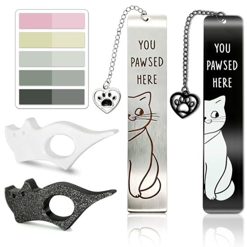 Cat Bookmark Set Metal Cute Book Page Holder with Thumb Design & Index Tabs Hands-Free Reading Accessories Perfect Gift for Book Lovers