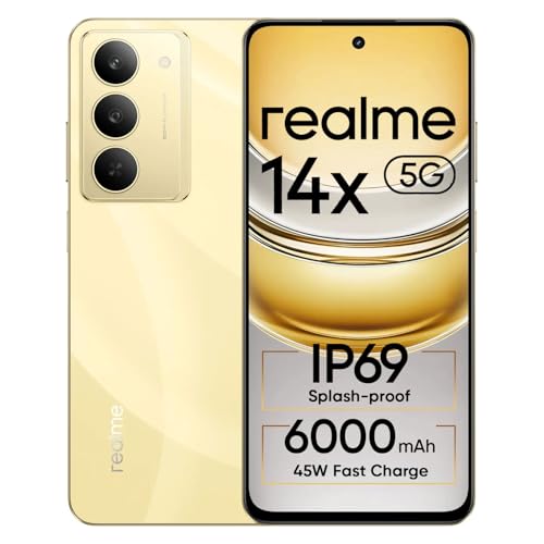 Image of realme 14x 5G Smartphone 6+128GB, 6.67-inch Screen, 120Hz Display, 6000mAh Battery, 80MP Camera, MediaTek Dimensity 6300, ArmorShell Protection, IP69, Gold