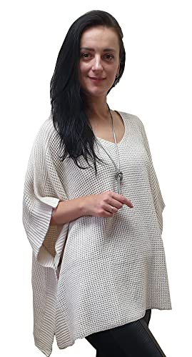 Mimosa Ladies Made in Italy One Size Knitted Warm Oversized V-Neck Poncho Cape with Side Buttons (One Size, Cream)2