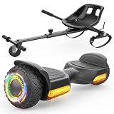 Gyroor Scooter with Adjustable Seat Attachment, 6.5' All-Terrain Self Balancing Scooter, LED Lights & Bluetooth for Kids and Adults, Black