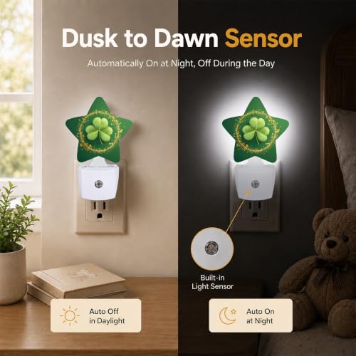 Image of Clover Plug in Star Night Light, Night Light with Sensor for Kids Nursery Bedroom, Decorative Soft Glow Lamp for Hallway Bathroom, Energy Saving