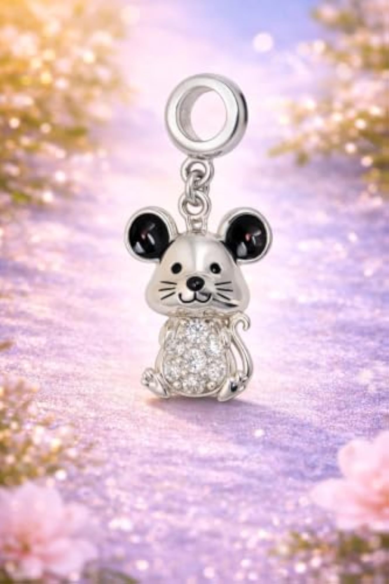 Women's 925 Sterling Silver Crystal Mouse Charm Pendant, Gift