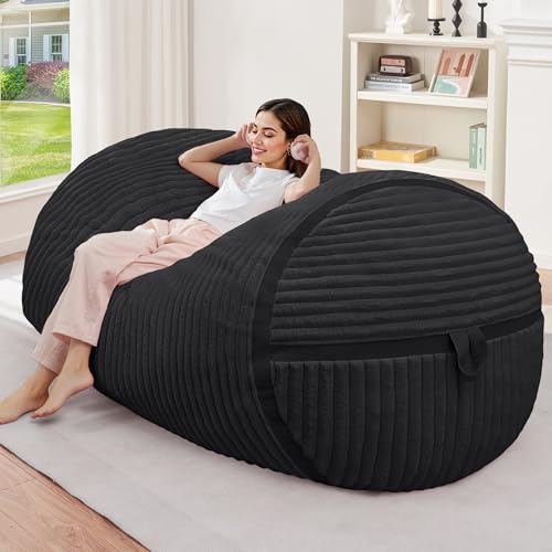 Image of 4FT Bean Bag Chair 4'Big Bean Bag Chairs with Adults, Large Beanbag Chair | Bean bag Lounger with Machine Washable Cover Corded Plush Fabric, Comfy Chairs for Living Room Bedroom Dorm, Black