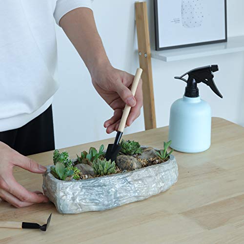 T4U Succulent Pot Ceramic 10 Inch Rectangle Marbling Irregular, Faux Rock Style Flower Pot Planter Herbs Cactus Porcelain Container Indoor Use for Home and Office Decoration Gift