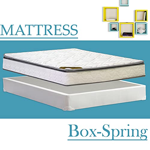 Spinal Solution 9-Inch Medium Firm Pillowtop Pocketed Coil Hybrid Mattress And 4" Low Profile Wood Box Spring Foundation Set, Queen #TOP2