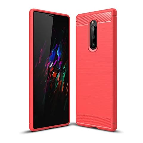 CruzerLite Case Compatible with Cellphone Sony Xperia 1 Case, Carbon Fiber Shock Absorption Slim Case Compatible with Cellphone Sony Xperia 1 (Red) Cover