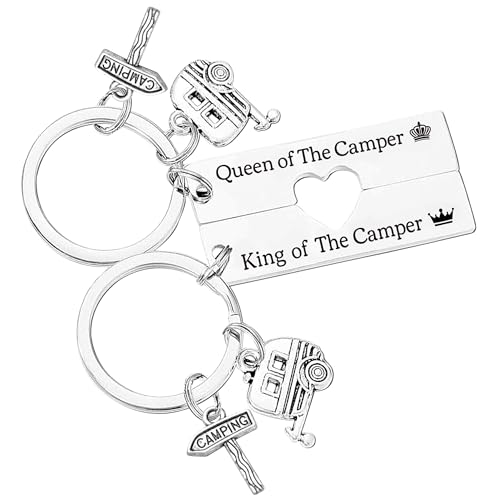 Camper Gifts for Women Men - 2pcs Cute Camping Stuff Pendant Keychain, Best Rv Accessories Themed Keychains Retirement Gift for Colleagues Couple Travel Trailers Camping Owner Lovers Christmas