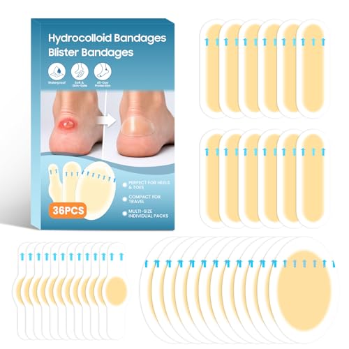 Hydrocolloid Blister Bandages, 36PCS Blister Bandages for Feet, Heel & Toe – Blister Prevention Waterproof Blister Pads & Blister Cushions – Long-Lasting Comfortable for Shoes