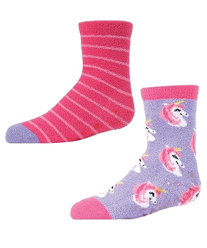 MeMoi Unicorn Girls Fuzzy Non-Skid Socks 2-Pair