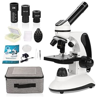 HUTACT - Microscopio para Niños 40X-2000X Microscopio Profesional con Adaptador de Teléfono Juego de Portaobjetos de Microscopio para Laboratorio Escolar Hogar Investigación Científica Biológica
