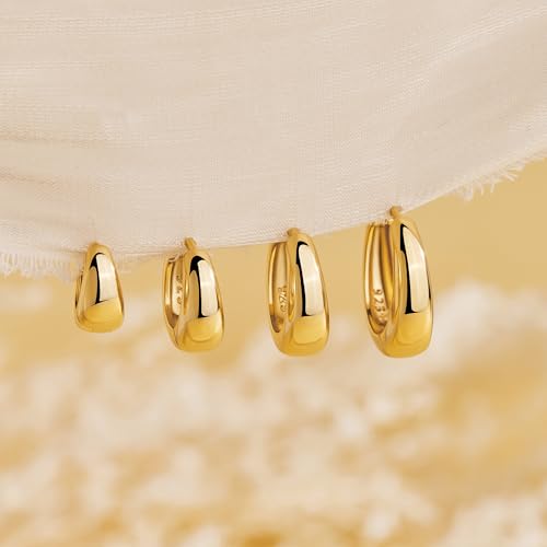 Image of Small Gold Huggie Hoop Earrings Set for Women Men Hypoallergenic 14K Plated Stack Cartilage Earrings, Sterling Silver Multiple Piercing Lightweight Mini Thin Cute Dainty Trendy Jewelry Gifts for Women