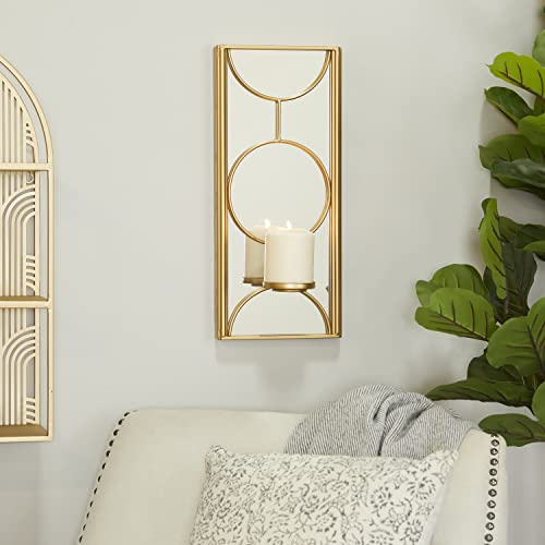 Cosmoliving By Cosmopolitan Metal Geometric Pillar Wall Sconce With Mirror Backing, 8" X 5" X 18", Gold #TOP1