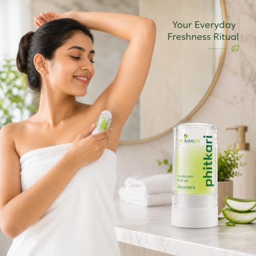 Image of Phitkari Underarms Roll-On Stick with Aloe Vera | Alum Infused Crystal Deodorant | Long Lasting Odour Protection | Fragrance Free | Non Sticky | Gentle on Sensitive Skin | Unisex 80 gm (PACK OF 1)