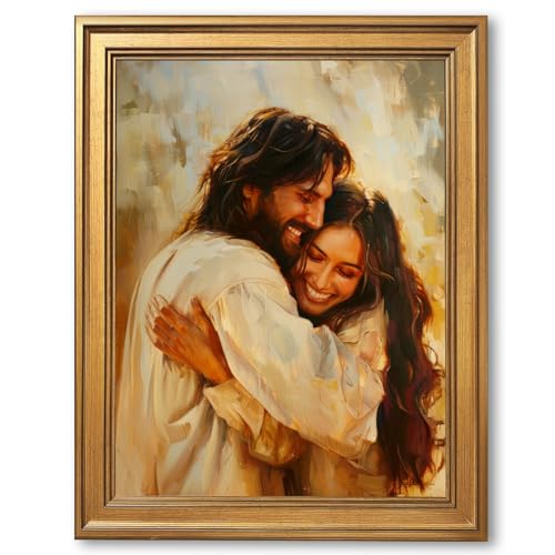 Never Alone Jesus Embracing Woman Canvas Wall Art Christian Modern