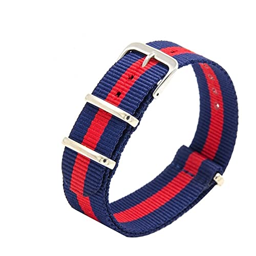 HUIMVNC Heavy Duty Nylon Canvas Strap 18mm 20mm 22mm Striped Fashion Replacement Watch Band Nylon Fit for NATO Watchband Watch Strap (Color : Blue red, Size : 20mm) Times