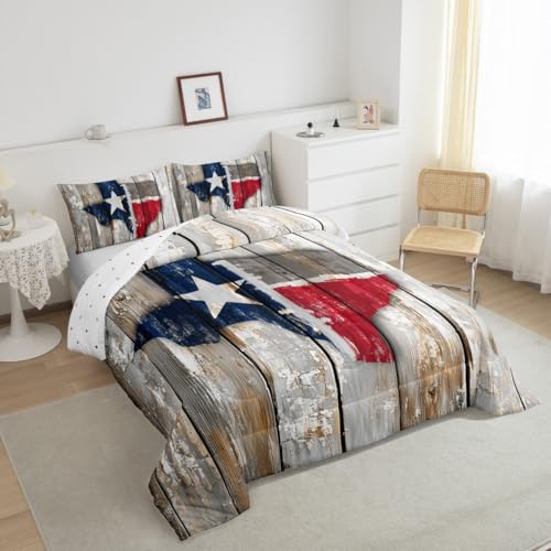 Image of Feelyou Texas Star Bedding Set Full Size, Western Texas Comforter for Kids Boys Girls Wild West Comforter Set Patriotism Duvet Insert Microfiber Bed Set