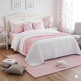 HaraDeco Colcha Blanca Pompones Lisa - Colcha de Verano Ligera con 1 Funda de Almohada - Cubrecama para Todas Las Estaciones - Hogar y Hostelería - Cama Individual 90 cm