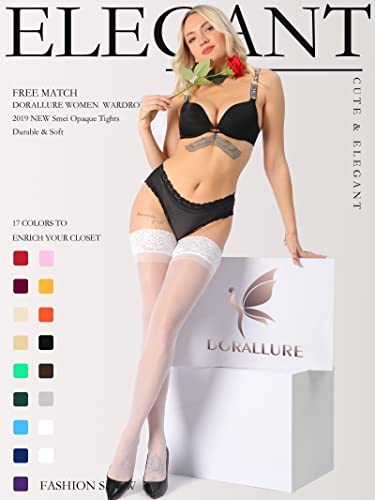 Image of DORALLURE Thigh High Stockings Silicone Lace Top Stay Up Silky Semi Sheer Pantyhose for Women Hold Up Nylon