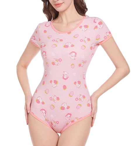 Bodysuit coton femme motif vache de fraise manches courtes coupe une pièce confortable