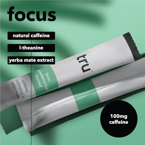 Image of Tru Focus Powder, Natural Caffeine and Nootropics Supplement, Strawberry Kiwi Flavored Energy Drink Mix with L Theanine & Yerba Mate, Sweetened with Monk Fruit & Stevia, Gluten Free, Vegan, 12 Packets