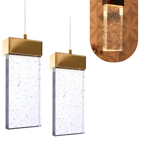 Kit 2 Pendente Cristal Led 3 Cores Bolhas Retangular Pd08